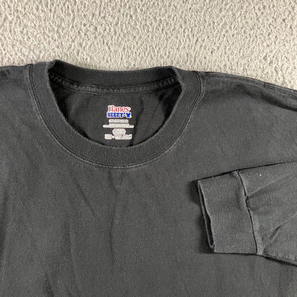 Hanes Beefy-T L/S T-Shirt Men 2XL Black Heavyweight Cotton Basic y2k Gorpcore‎